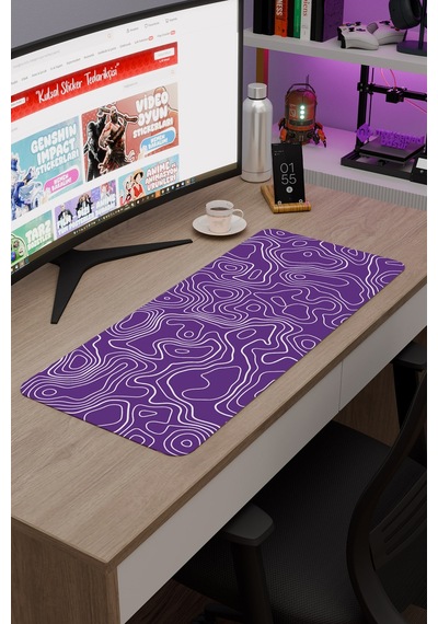 Mor Beyaz 70x30 Xl Taraftar Gaming Oyuncu Mouse Pad Kaymaz Taban Büyük Fare Altlığı Topography