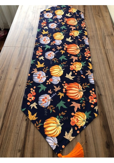 Balkabağı Desenli Runner & Supla Çok Renkli