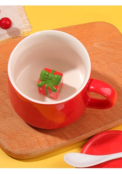 Mukko Home 3d Hediye Kutusu Biblolu Porselen Kupa - 350 Ml, Eğlenceli Ve Şık Tasarım,kırmızı Beyaz - Çok Renkli