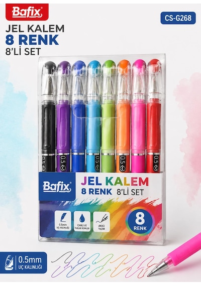 Bafix Chosch Cs-g268 Jel Kalem 0.5 Mm 8 Renk 8 Li Set Çok Renkli