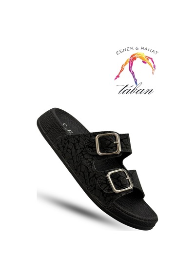 Sermoda Çift Toka Kadın Terlik - Rahat Ve Esnek Tabanlı Ayarlanabilir Bantlı Kadın Terlik Siyah