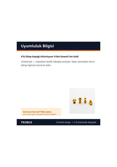 Trobus 4'lü Sibop Kapağı Alüminyum Yıldız Desenli Set Gold