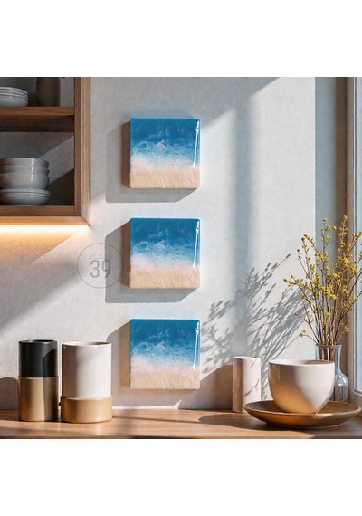 Maldivler İlhamlı Mini Epoksi Okyanus Tablosu, El Yapımı Resin Duvar Sanatı, 15x15 & 20x20 Cm 1 Adet
