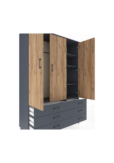 Hyperion Dolap 5 Raflı 6 Çekmeceli Tek Askılı 132x44x195 Antrasit-çam/antrasit Atlas Çam/antrasıt Hyperion Dolap 5 Raflı 6 Çekmeceli Tek Askılı 132x44x195 Antrasit-çam/antrasit Atlas Çam/antrasıt