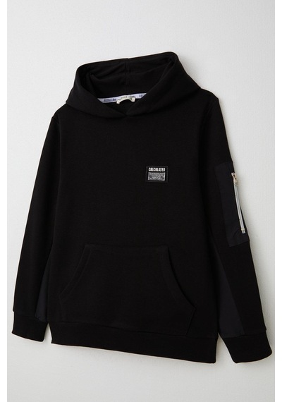 Breeze Erkek Çocuk Sweatshirt Armalı Kolu Cepli Fermuarlı 9-14 Yaş, Siyah Siyah