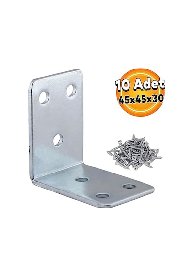 Badem10 Mobilya Dolap Köşe Bağlantı Sabitleme L Demir Köşebent Gönye 45x45x30 Mm 10 Adet