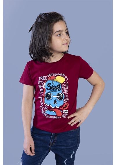 Toontoy Kids Toontoy Erkek Çocuk Skate Baskılı Tişört Bordo