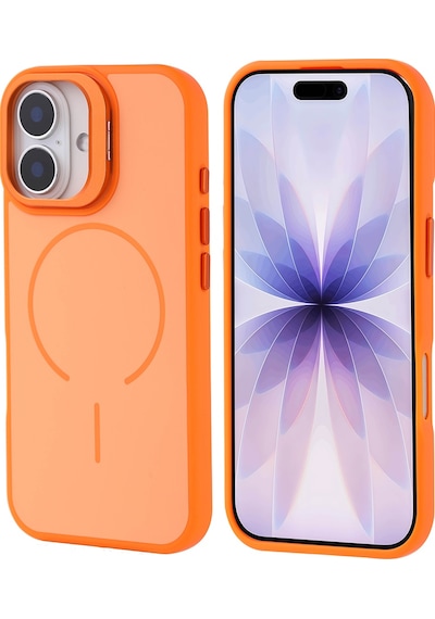 Apple Uyumlu iPhone 17 Kılıf M-safe Şarj Özellikli Kamera Standlı Zore Notron Kapak Turuncu