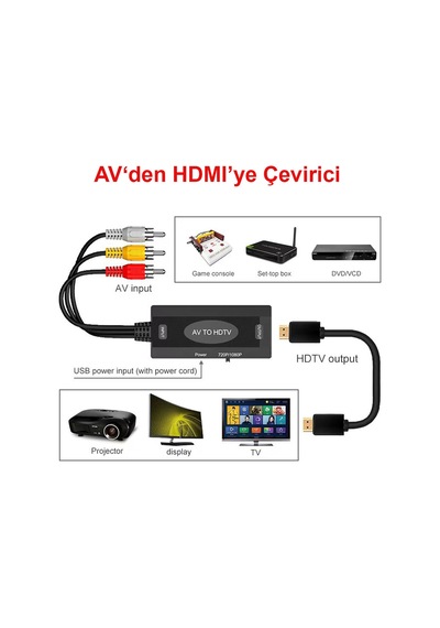 Rca Av'den Hdtv'ye Dönüştürücü Adaptörü Ses Video Dönüştürücü Adaptör