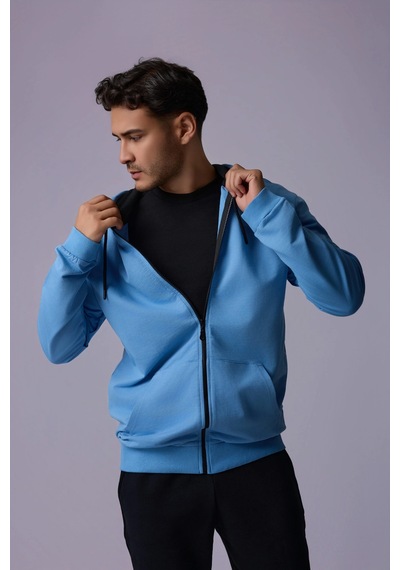 Defys Defy S Erkek Oversize Kapüşonlu Fermuarlı Cepli Sweatshirt Mavi - 527577758 Mavi