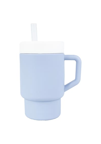 Pandish Mugley Tek Kulplu Kapaklı Pipetli Silikon Alıştırma Bardağı - Mavi