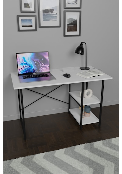 VayAvm Metal Ayaklı 2 Raflı Çalışma Ofis Masası Beyaz 60x120 CM Beyaz