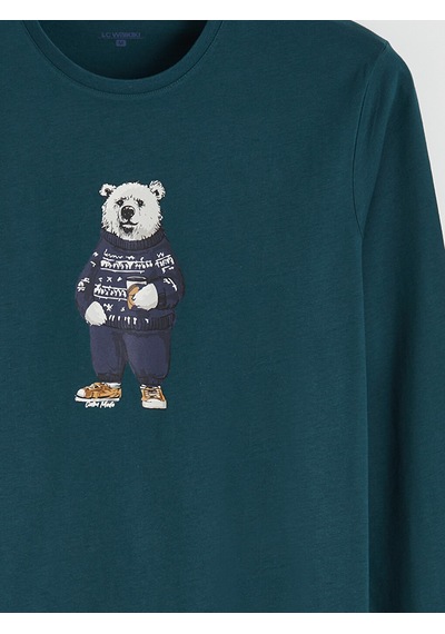 LC Waikiki Lc Waıkıkı Petrol Bisiklet Yaka Ayı Teddy Baskılı Erkek Pijama Üst