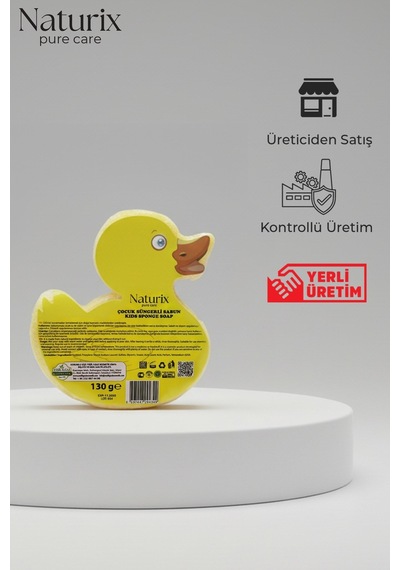 Pudra Kokulu Ördek Görünümlü Süngerli Çocuk Sabunu 130 Gr Çiçekli