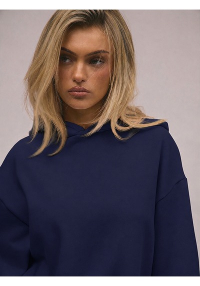 Macklin Unisex Kadın Erkek Baskısız Rahat Kalıp Oversize 3 İplik Kapüşonlu Hoodie Ve Baggy Eşofman Altı Lacivert