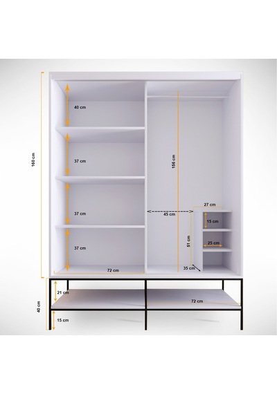 Pasific Home Martin 2 Kapaklı Sürgülü Gardırop Elbise Dolabı Parlak Beyaz 150 CM