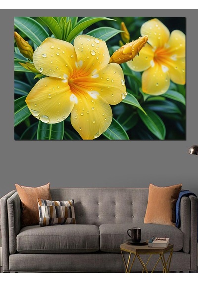 Islak Sarı Plumeria Çiçeği Dekoratif Kanvas - Mdf Ahşap Tablo