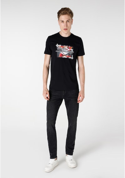 Colin's Colins Regular Fit Bisiklet Yaka Baskılı Siyah Erkek Kısa Kol Tişört Cl1064711 Siyah