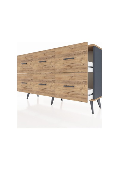 Arges Konsol 6 Çekmeceli 132x30x83 Antrasit-çam/çam Çam/çam Arges Konsol 6 Çekmeceli 132x30x83 Antrasit-çam/çam Çam/çam