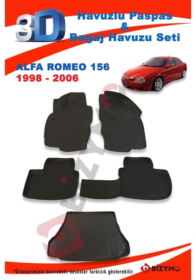 Alfa Romeo 156 Sedan 1998-2006 Paspas ve Bagaj Havuzu Seti Siyah