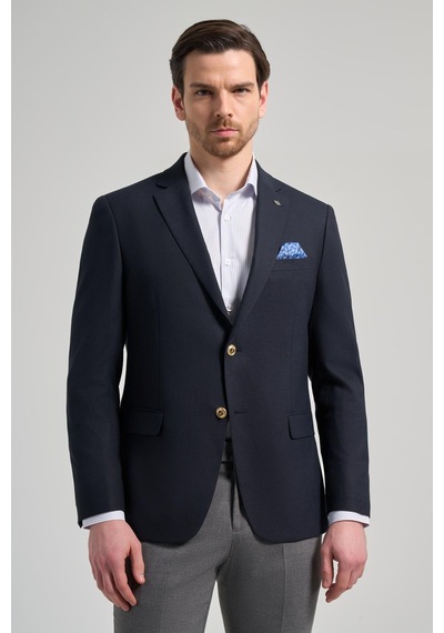 İmza Düz Bez Ayağı Mono Yaka Tam Astar Esnek 6 Drop Slim Fit Ceket 1002245903 Koyu Lacivert