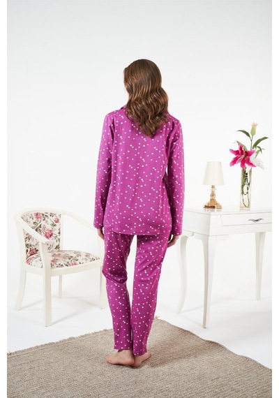 Estiva Likralı Penye Önden Düğmeli Bayan Pijama Takım Mürdüm