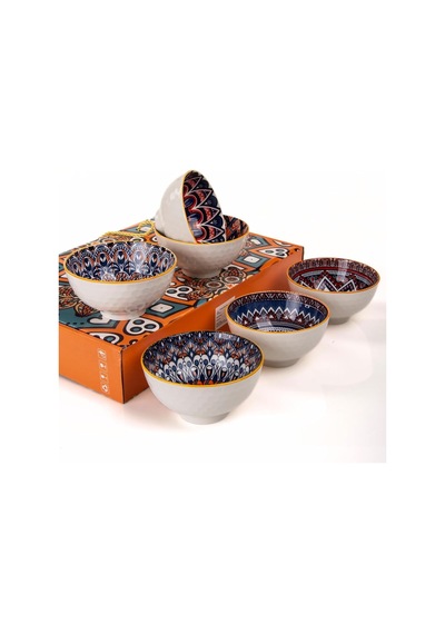 Mukko Home 6'li Desenli Porselen Kase Seti 320 Ml, Çorbalık, Kahvaltılık, Atıştırmalık Kase Hediyelik Kutulu,çok Renkli, Fan03 Çok Renkli