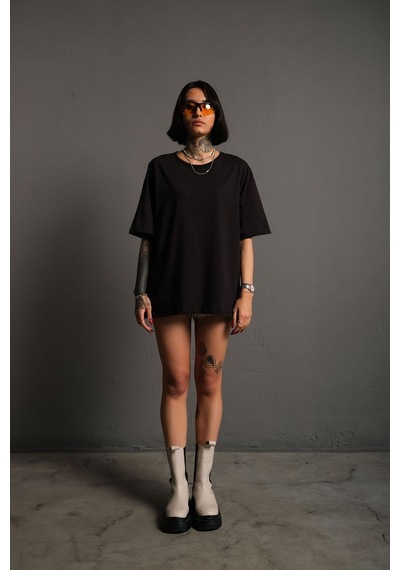 Technomonkey Unisex Siyah Oversize Rave All Night Baskılı Tişört