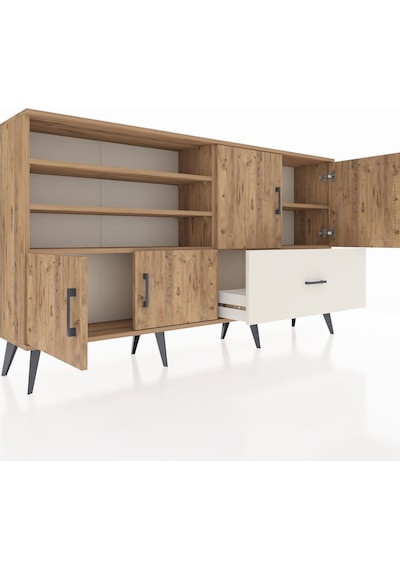 Arges Konsol 5 Raflı Tek Çekmeceli 4 Kapaklı 176x30x99 Çam-çam/ay Çam-çam/aytaşı Arges Konsol 5 Raflı Tek Çekmeceli 4 Kapaklı 176x30x99 Çam-çam/ay Çam-çam/aytaşı