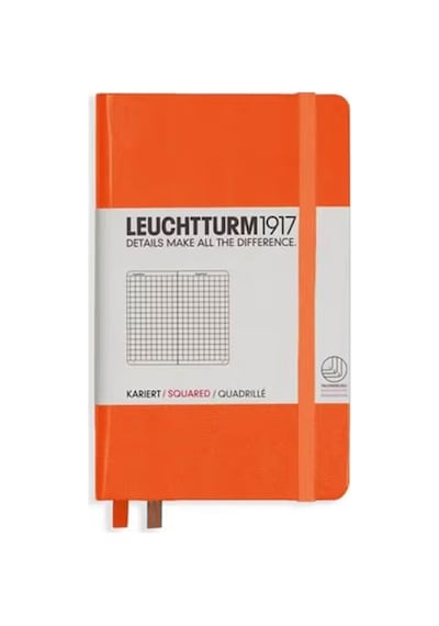 Leuchtturm1917 Not Defteri Cep Boy A6 , Sert Kapak, 187 Numaralandırılmış Sayfa, Kareli, Turuncu