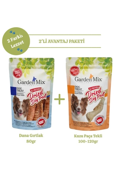 Garden Mix 2'li Avantaj Paketi Dana Gırtlak 80 G + Kuzu Paça Tekli 100-120 G Doğal Köpek Ödülü