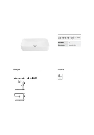 Beyaz Deliksiz Dikdörtgen Lavabo 60 Cm Modern Tasarım 508 Yeşil