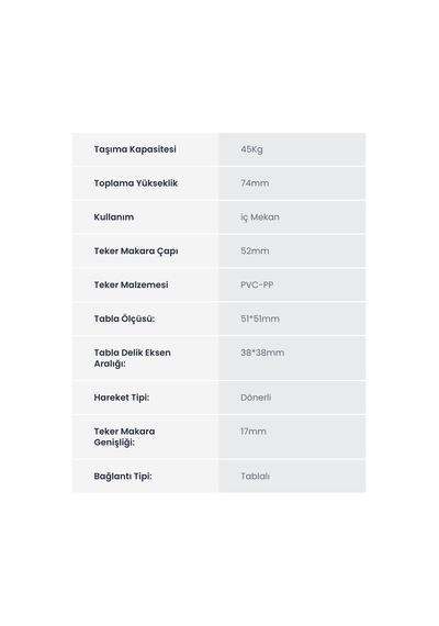 Hts 334 50 20 Çift Bilyalı Tablalı Frenli Teker Belirtilmemiş