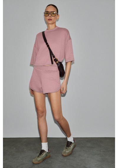 Grimelange Petal Kadın Esnek Kumaşlı Beli Lastikli Relaxed Fit Pembe Şort Pembe