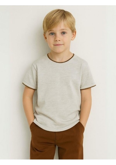 Zekids Erkek Çocuk Basic Yarım Kollu Triko T-shirt-15722 Kahverengi