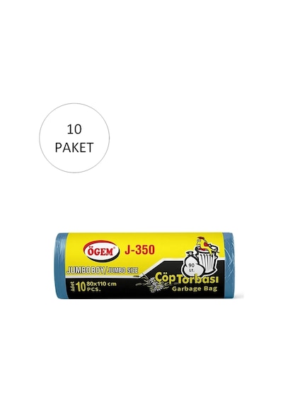 J-350 Jumbo Boy Çöp Torbası 80 X 110 Cm 10 Lu Rulo X 10 Paket 100 Adet Mavi