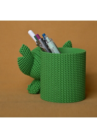 3d Baskı Knitted Kalemlik - Sevimli Karakterli Masaüstü Kalem Organizeri-yeşil Çok Renkli