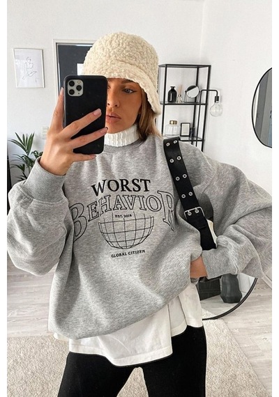 Madmext Mad Girls Gri Kadın Sweatshirt Mg925 Gri