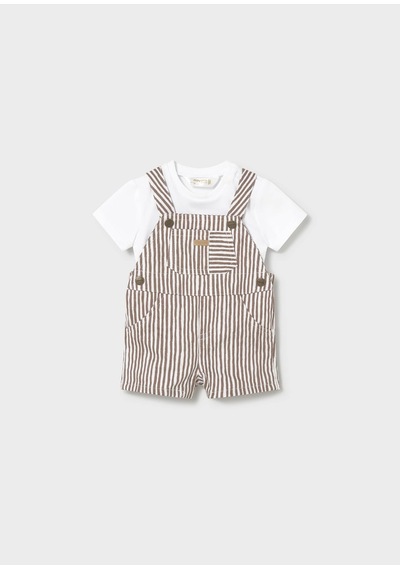 Erkek Bebek Denim Kısa Tulum Tişört Takım 1623 Kahverengi