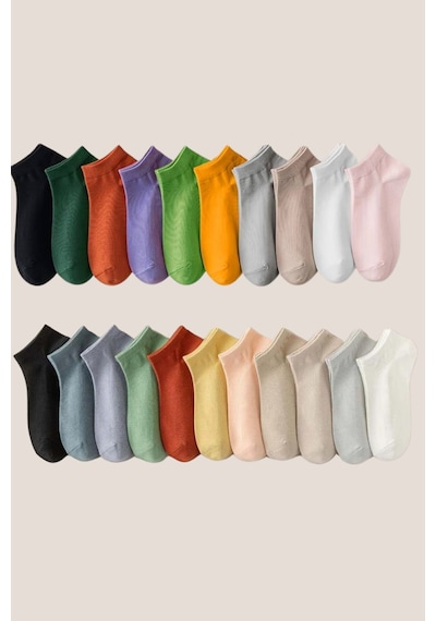 Kral Socks Yazlık Pamuklu Penye Kadın Patik Çorap 10 Çift - Çok Renkli