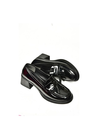 Fox Shoes T820145408 Siyah Rugan Kalın Topuklu Kadın Ayakkabı Siyah-rugan Siyah