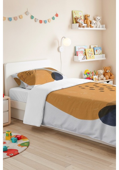 Geometrik Hardal Genç Odası Tek Kişilik Pike Takımı - Modern Gri 160x220 Cm Kapitone Yatak Örtüsü Naif Perde Dengesi
