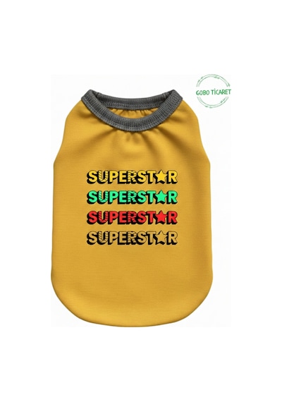 Sarı Superstar Yazılı Kedi Ve Köpek Kıyafeti Tişörtü Elbisesi Xsmall/xs/beden 0