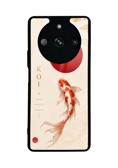 Realme 11 Pro Minimal Koi Grace Tasarımlı Glossy Telefon Kılıfı Krem