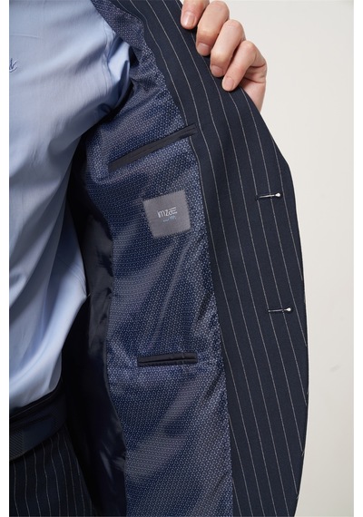 İmza Lacivert Mono Yaka Çizgili 6 Drop Slim Fit Tam Astar Esnek Takım Elbise 1001260149 İmza Lacivert Mono Yaka Çizgili 6 Drop Slim Fit Tam Astar Esnek Takım Elbise 1001260149