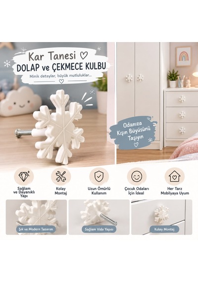 Kar Tanesi Dolap Ve Çekmece Kulpu Fiğürlü Dolap Kulpu Vida İle Gönderilmektedir Beyaz