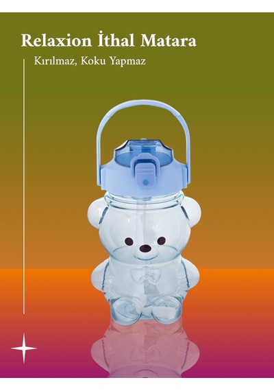 Relaxion Boyun Askılıklı, Hediyeli, İthal Lüx Mavi Ayıcıklı Matara 1100 Ml. 449 Açık Mavi