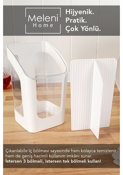 3 Bölmeli Tezgah Üstü Kaşıklık - Çıkarılabilir Bölmeli Kaşık Bıçak Standı Mutfak Organizer Beyaz