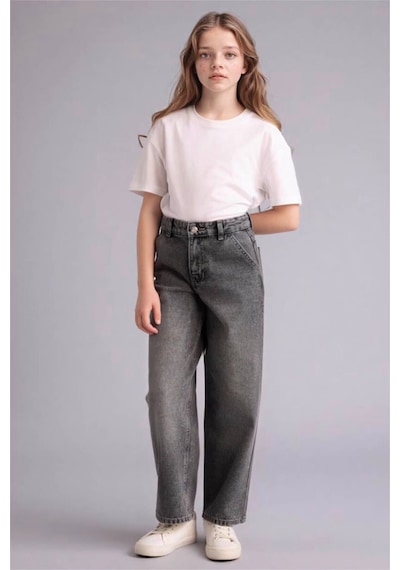 Defacto Baggy Fıt Gri Kız Çocuk Jean Pantolon G4653a8/nm55 Gri