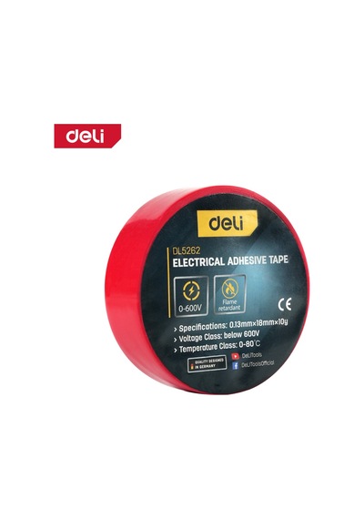 Delı Elektrik Yalıtım Bandı 0.13mm 18mm 10m Kırmızı İzolasyon Bandı